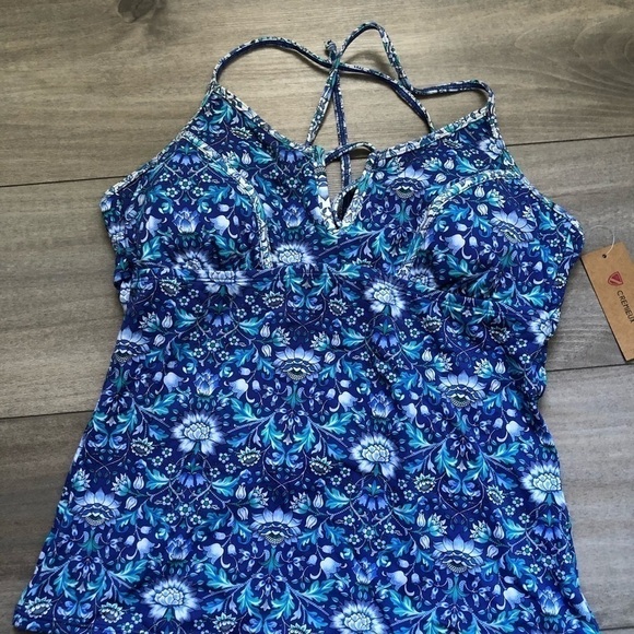 Cremieux Lavender Blue Floral Tankini Swim Top M - Picture 3 of 8